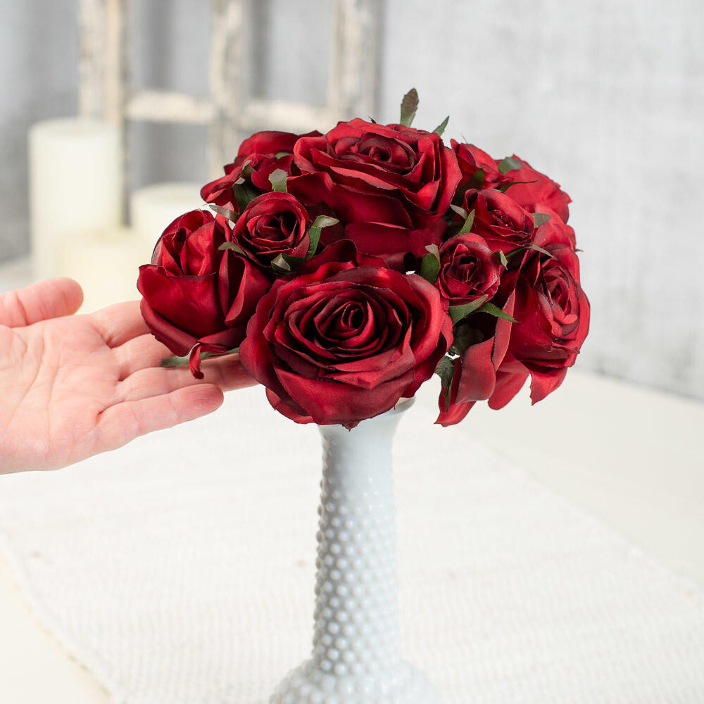 12″ Tall Deep Red Artificial Rose Nosegay Bouquet