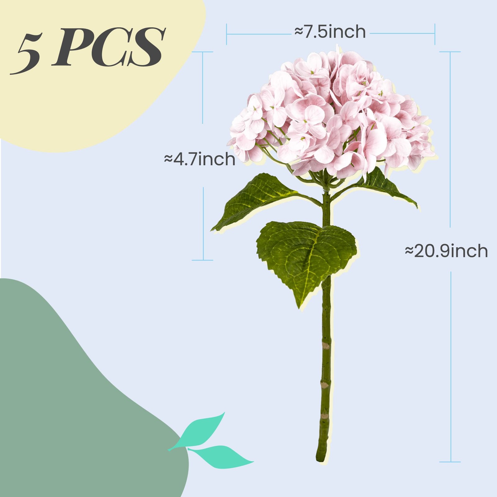 21In Pink Artificial Hydrangea Flowers 5 Pcs Real Touch 3D Print Latex Flower…