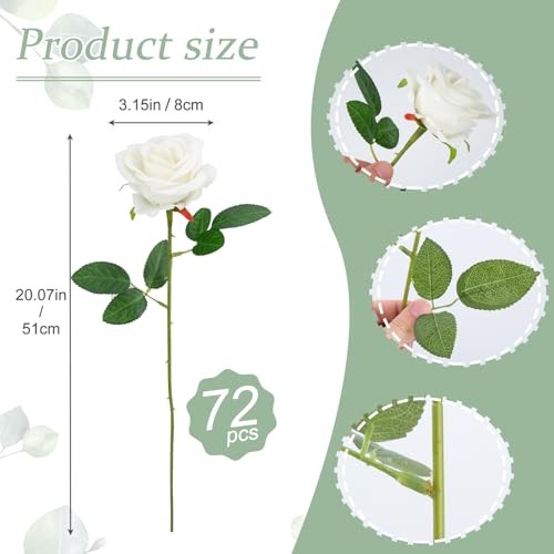 pcs Roses Artificial Flower in Bulk, Realistic Velvet Silk Faux Roses 72 White
