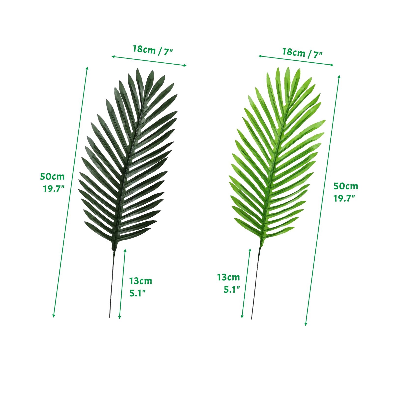 2 Colors Artificial Palm Leaves, 12Pcs Faux Palm Fronds 20″ Tropical Palm Tre…
