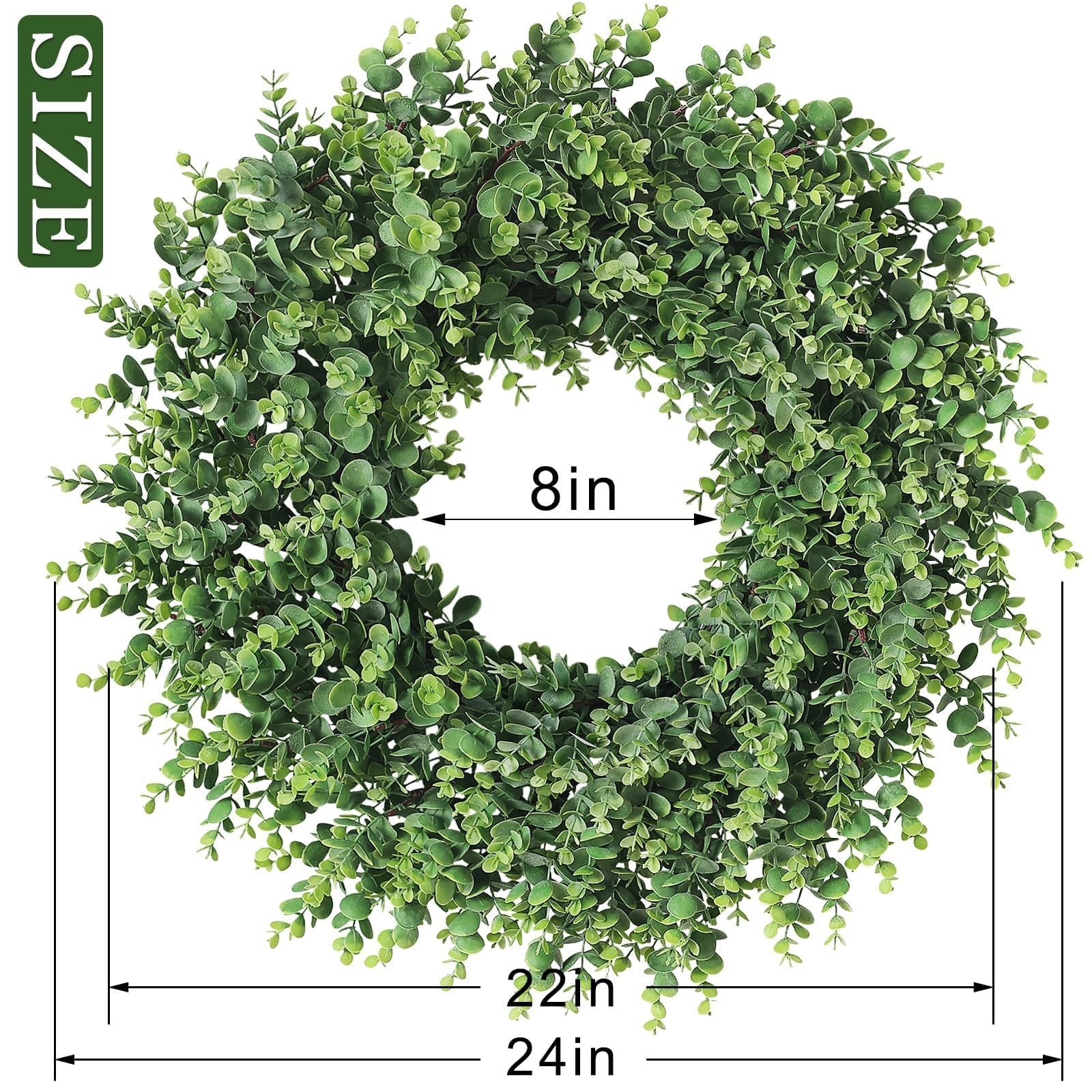 24″ Soft Textured Eucalyptus Wreath – Realistic Faux Greenery for Home Decor, Fr