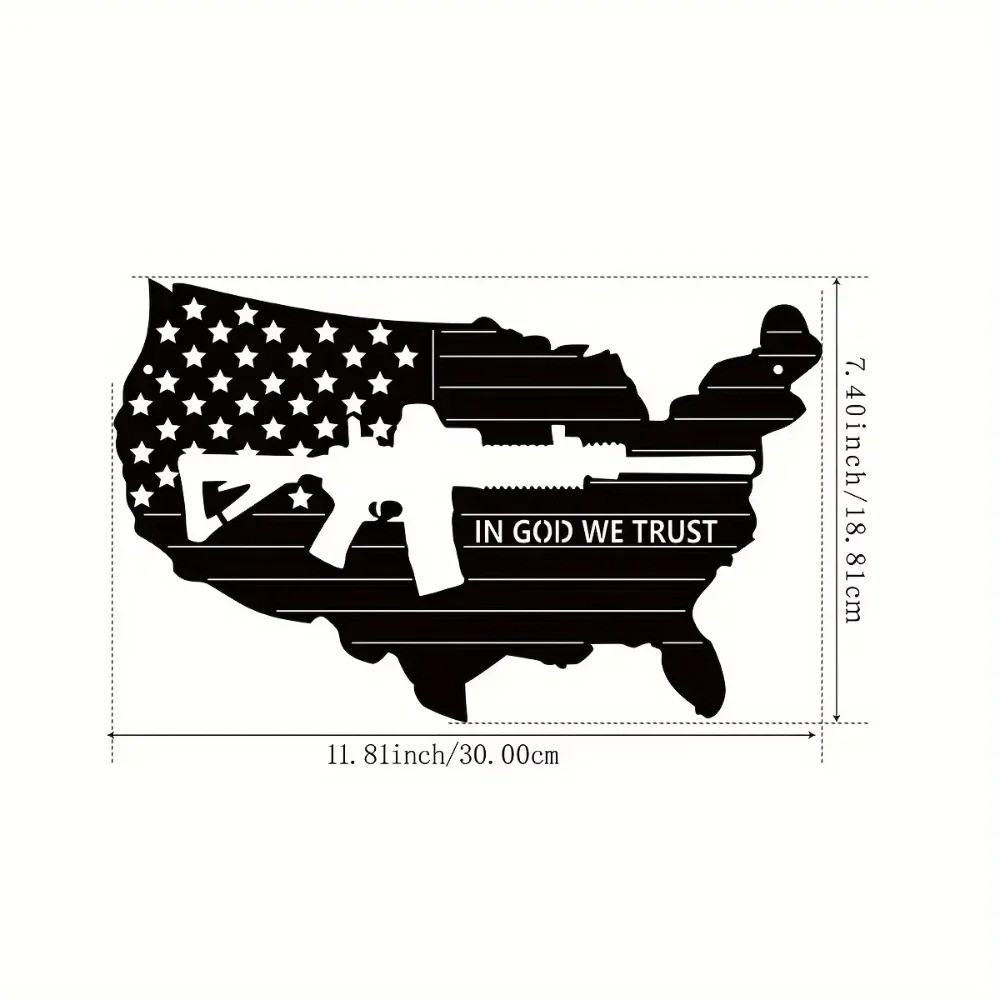 Retro American Flag Submachine Gun Metal Wall Art – Army Home Decor