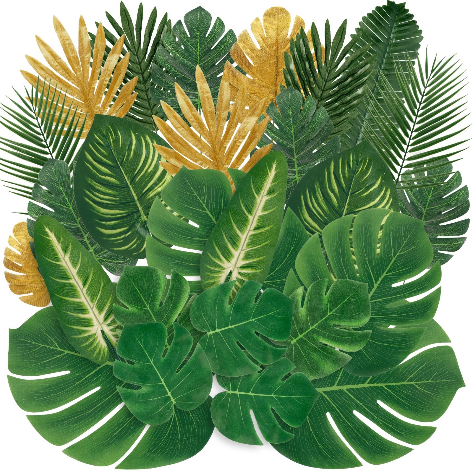 110 Pcs Tropical Palm Leaves – Monstera & Jungle Decor for Luau, Wedding, Party