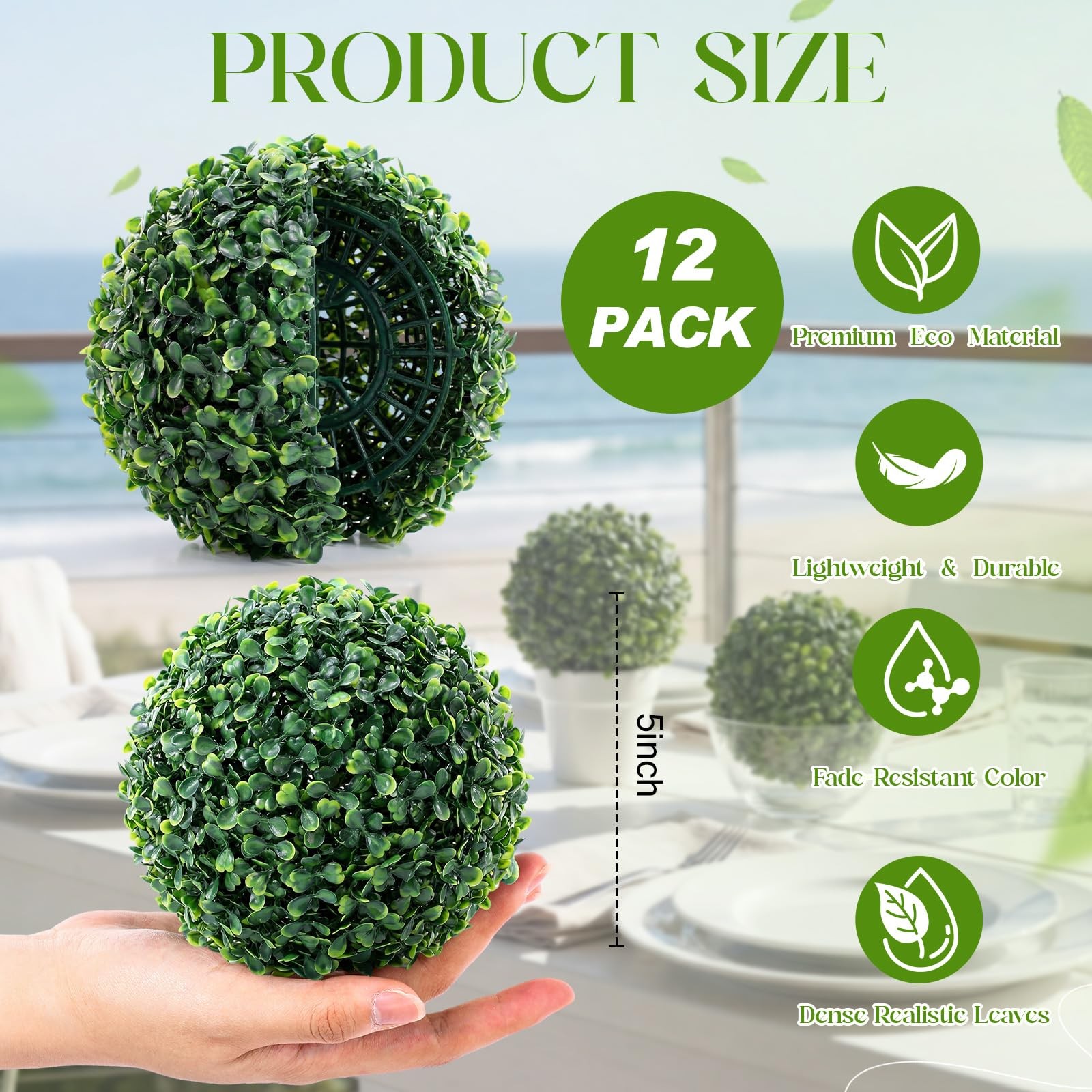 5 Inch Artificial Boxwood Topiary Balls Fake Round Greenery Hanging 12 PCS