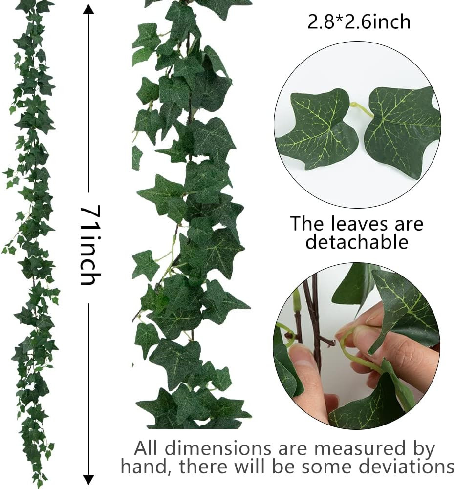 3 Strands Odorless Artificial Ivy Vines Kit, 71″ Silk Ivy Garland with Green Lea