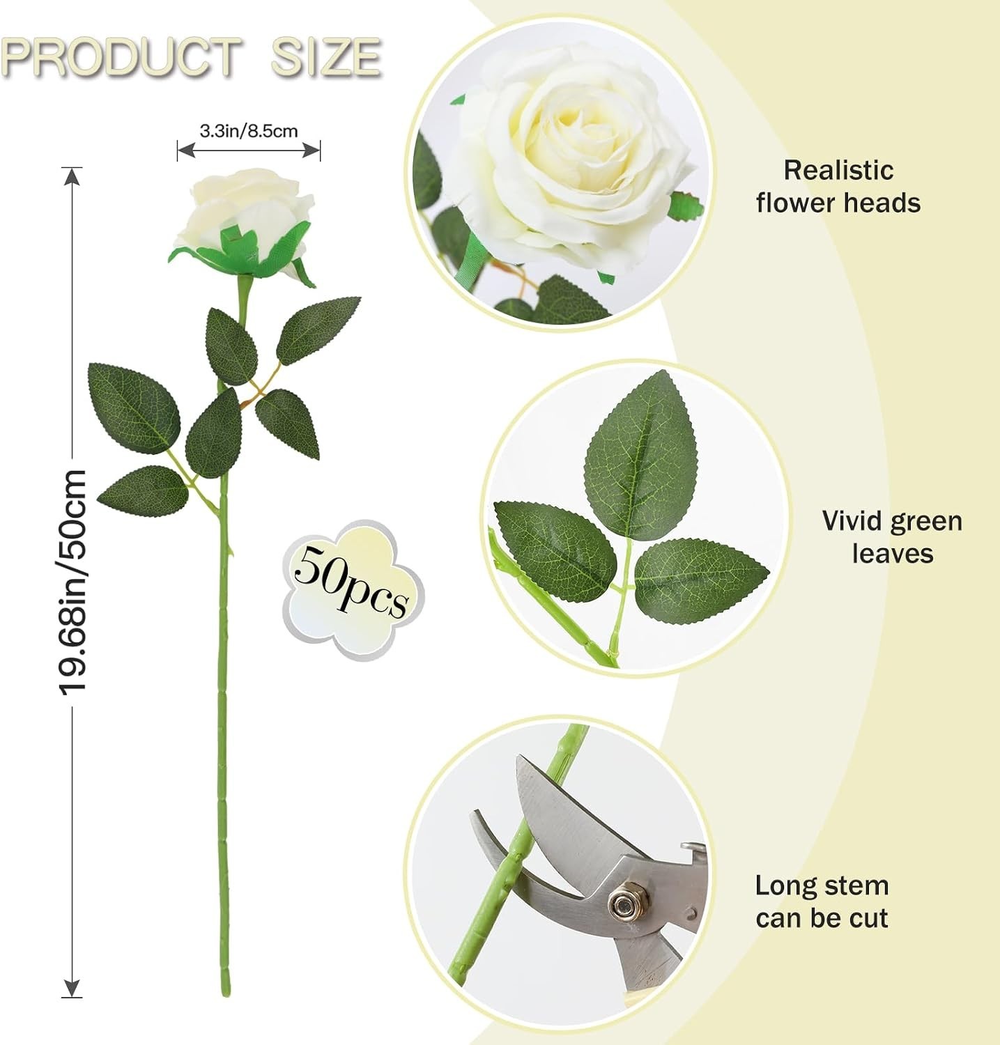 Large White Rose Bouquet – 50PCS Silk Roses for Centerpieces