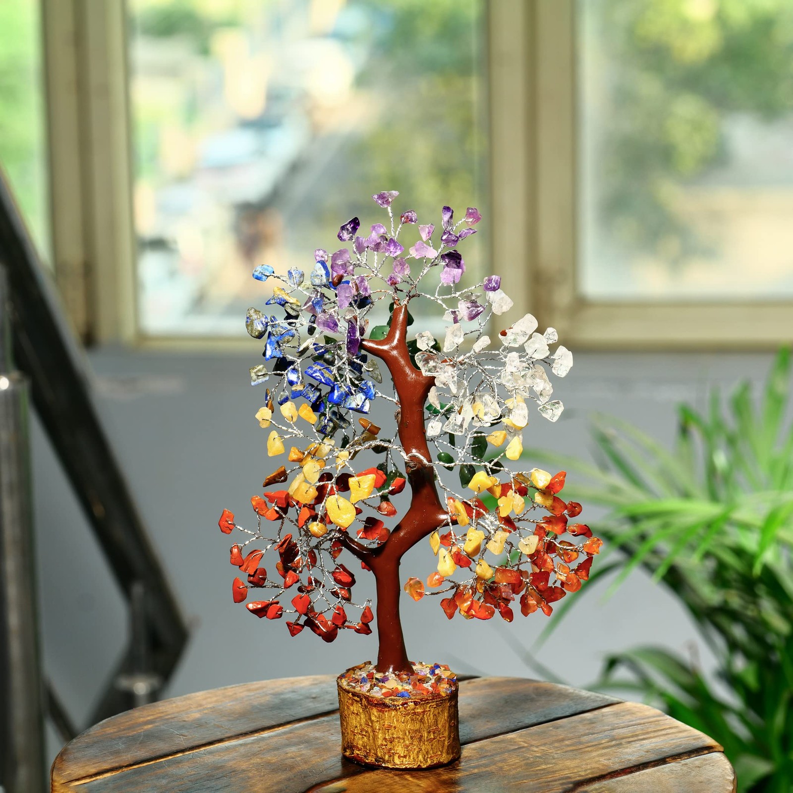 7 Chakra Crystal Bonsai Tree Silver Wire 1012 Inch Gemstone Decor