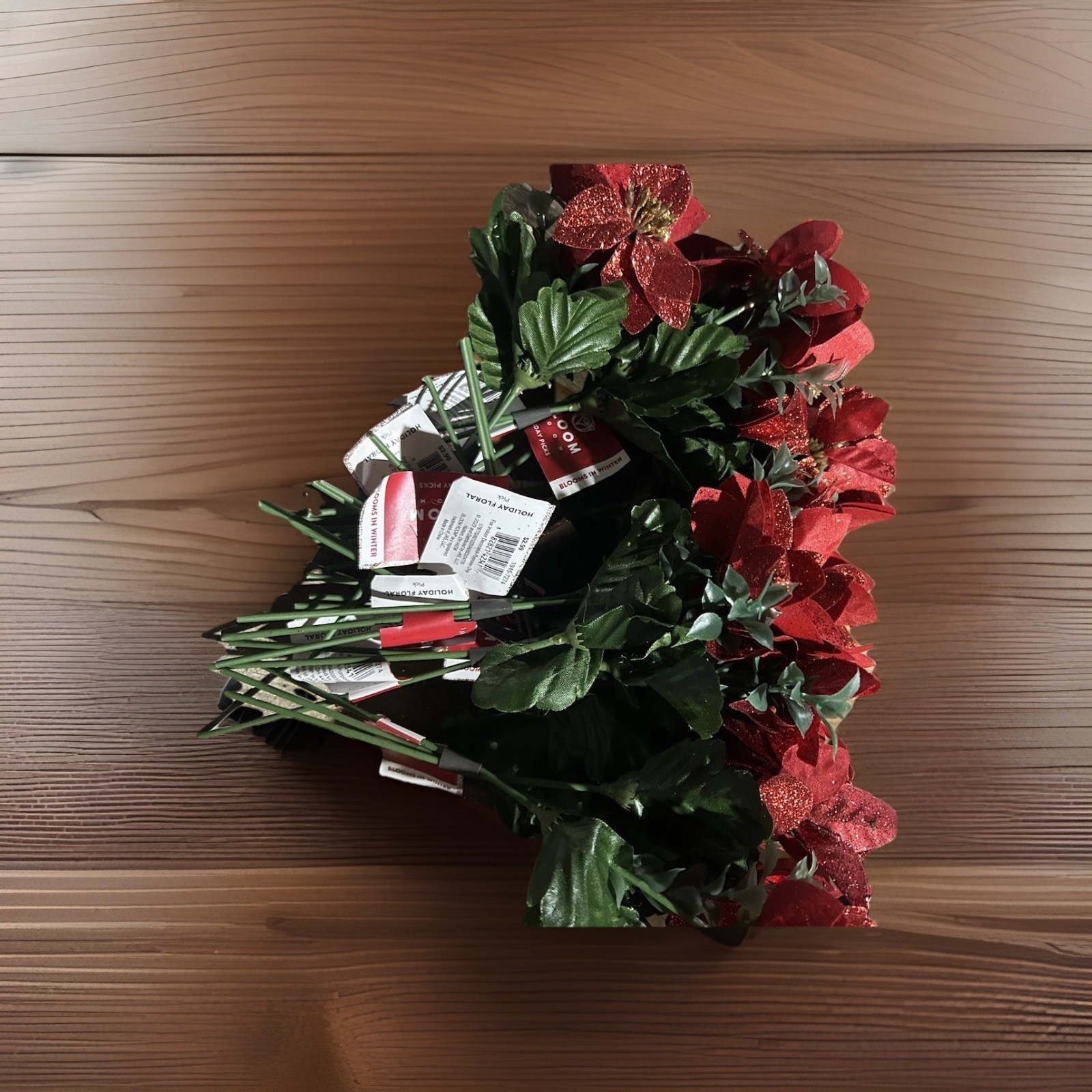 Bloom Artificial Flower Picks 10in Red/Green/Gold Glitter Christmas Floral Decor