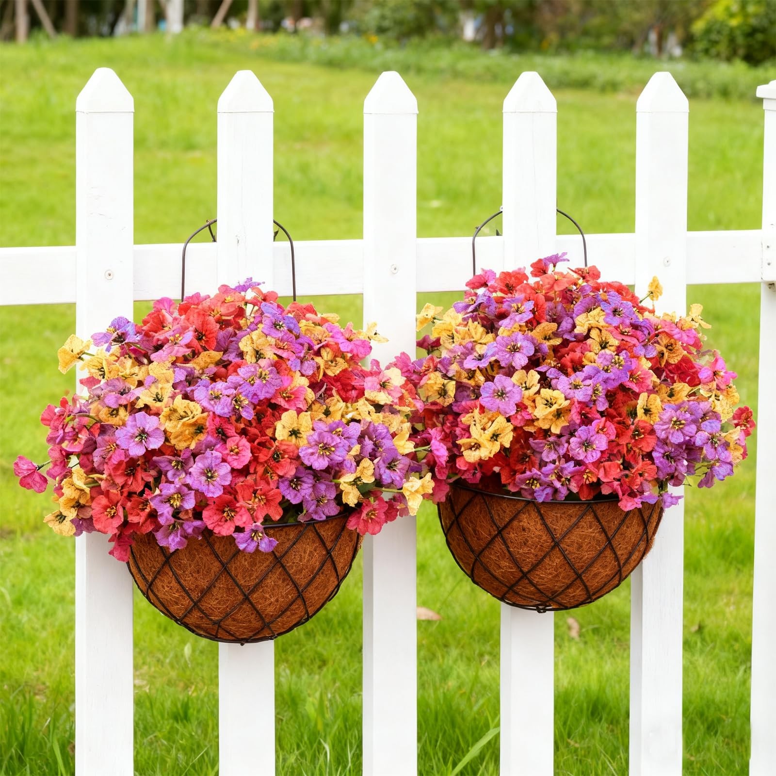 24 Bundles Artificial Flowers Outdoor Faux Plants UV Resistant Silk Plastic Gard