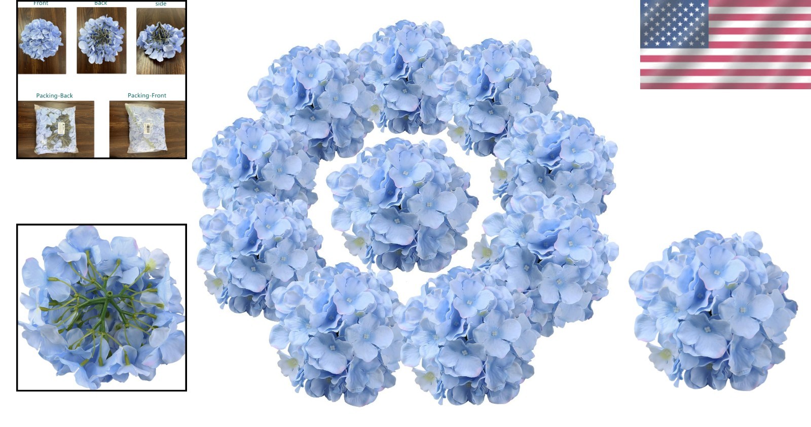 Blue Hydrangea Heads Artificial Flowers x10