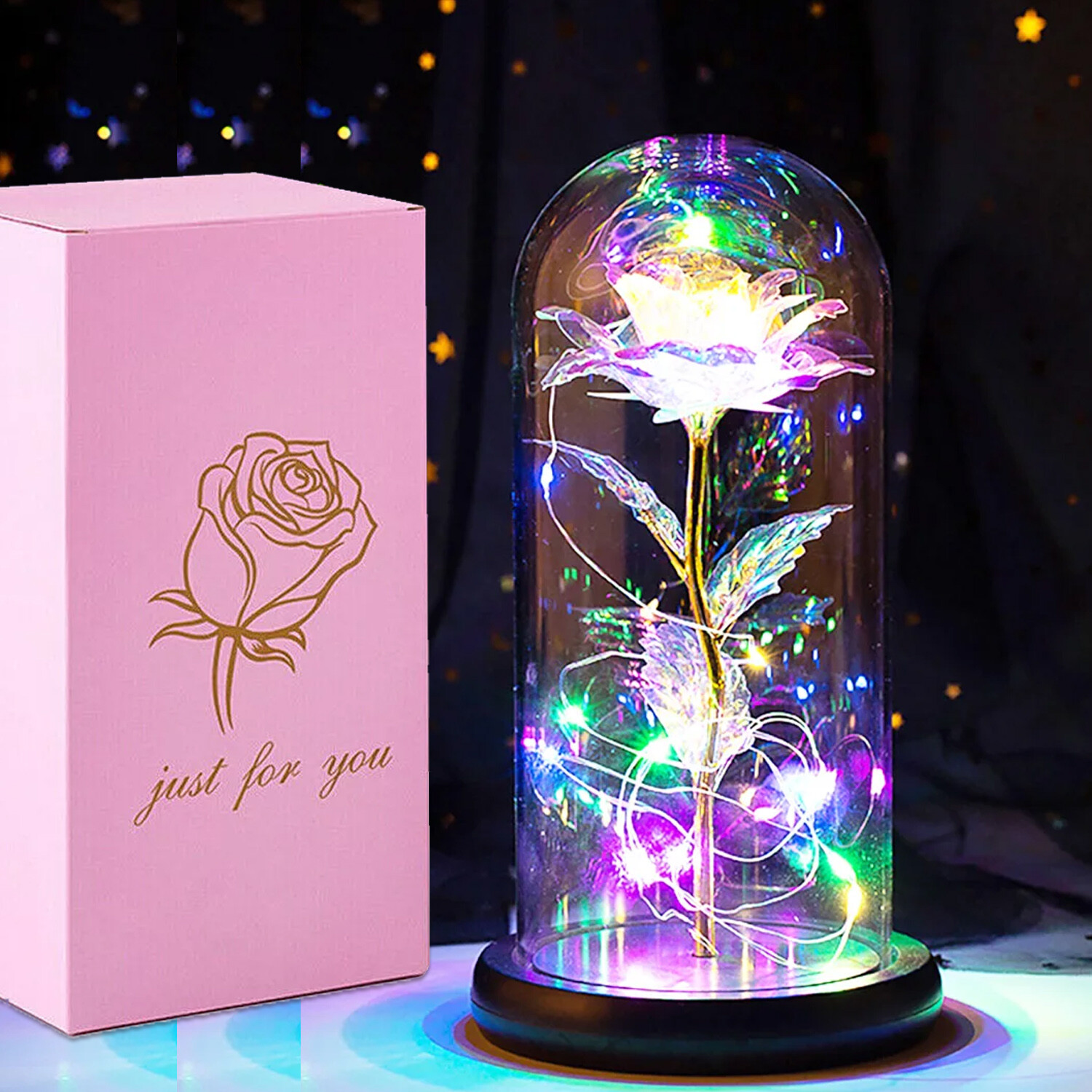 Rose LED Light Glass Gifts for Women Girlfriend Anniversary Valentines Rose Gift
