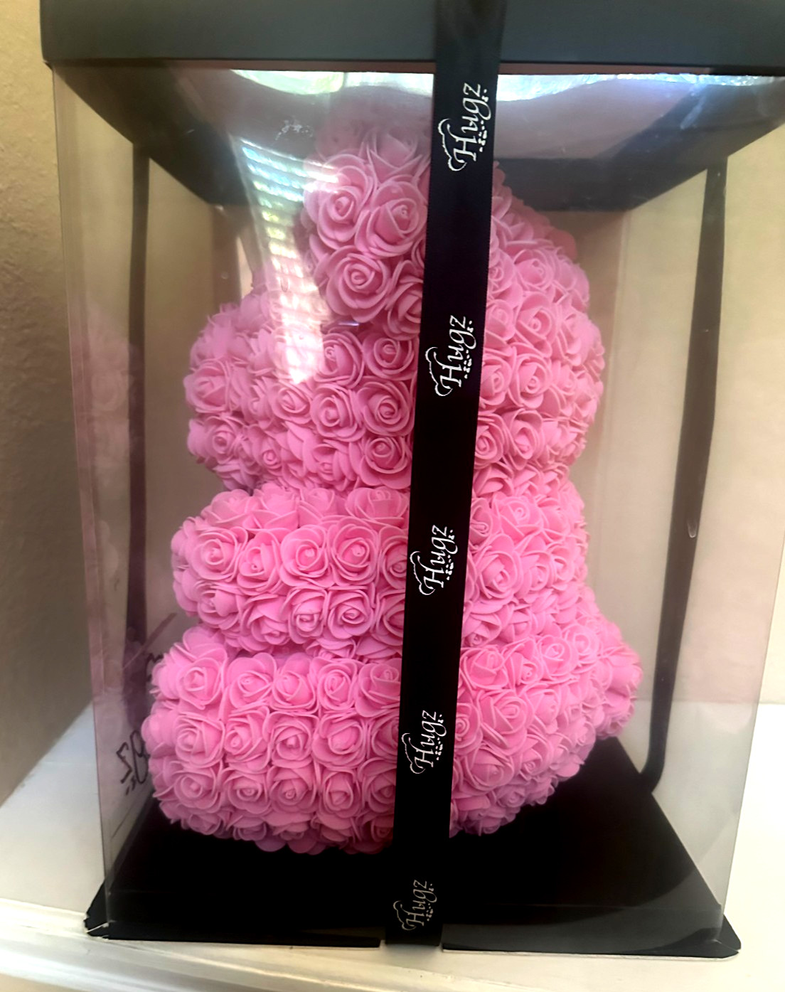 Rose Teddy Bear 14″ Pink Artificial Flower Bear in Display Gift Box