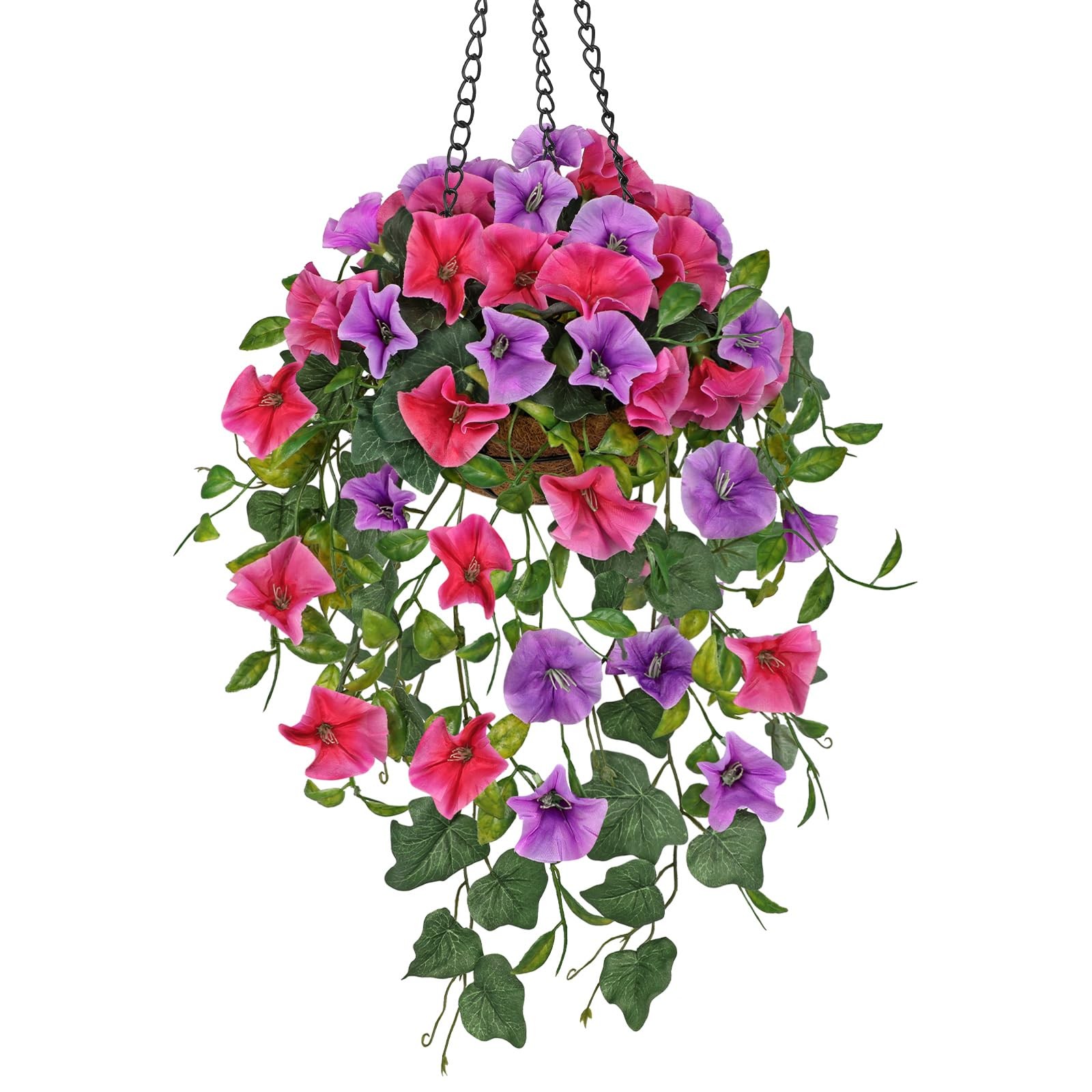 Fake Hanging Flowers with Basket Artificial Morning Glory Hanging Plants Fau
