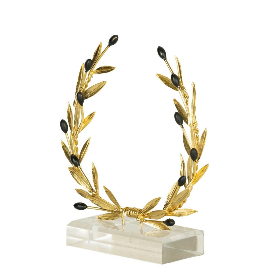 Olive Wreath, Handmade Brass & Golden Patina, Black Olives – Height 17cm (6.7”)