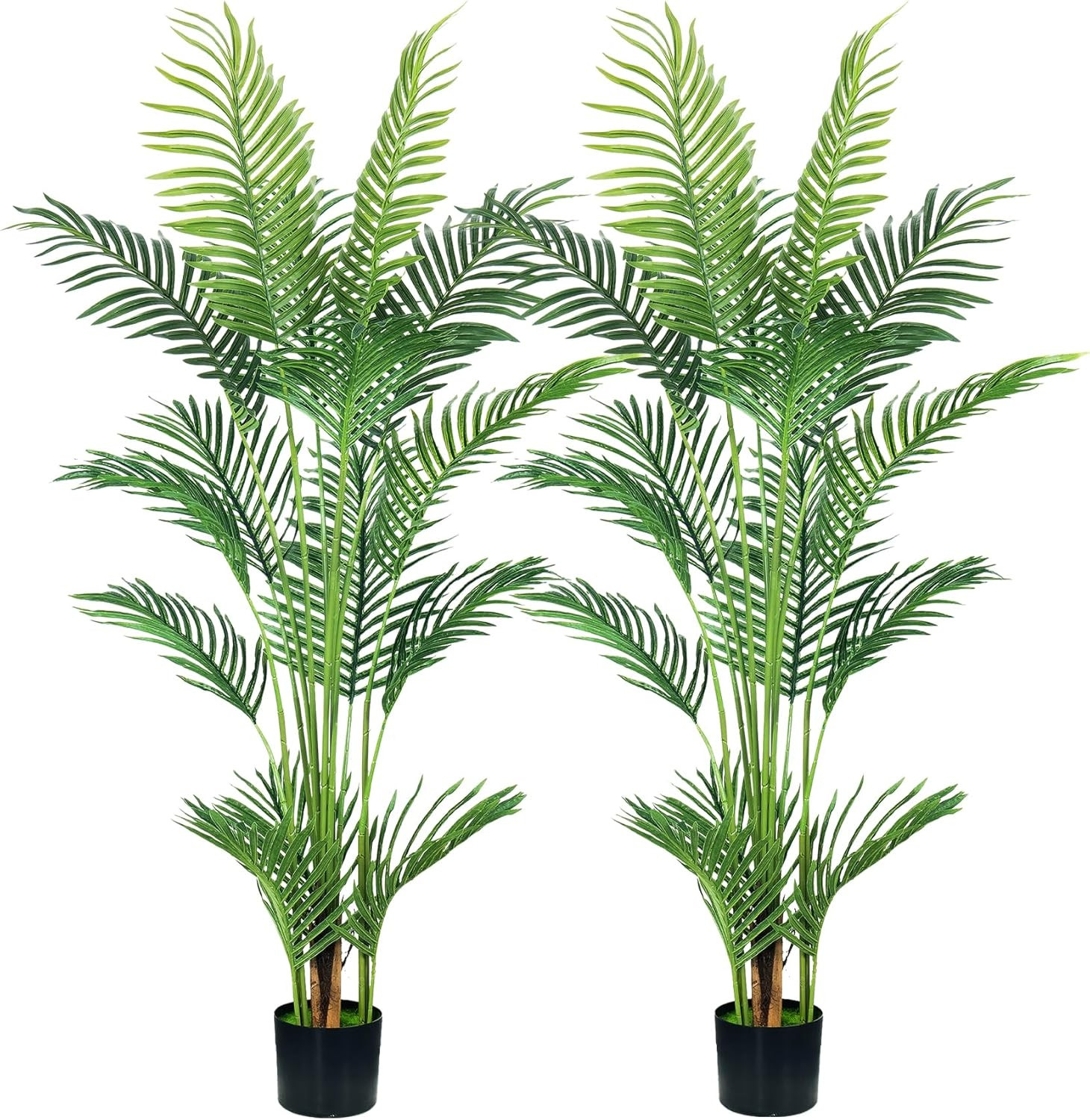 4.5FT 2Packs Artificial Palm Tree,Faux Areca Palm Plant with Real Touch Leaves a