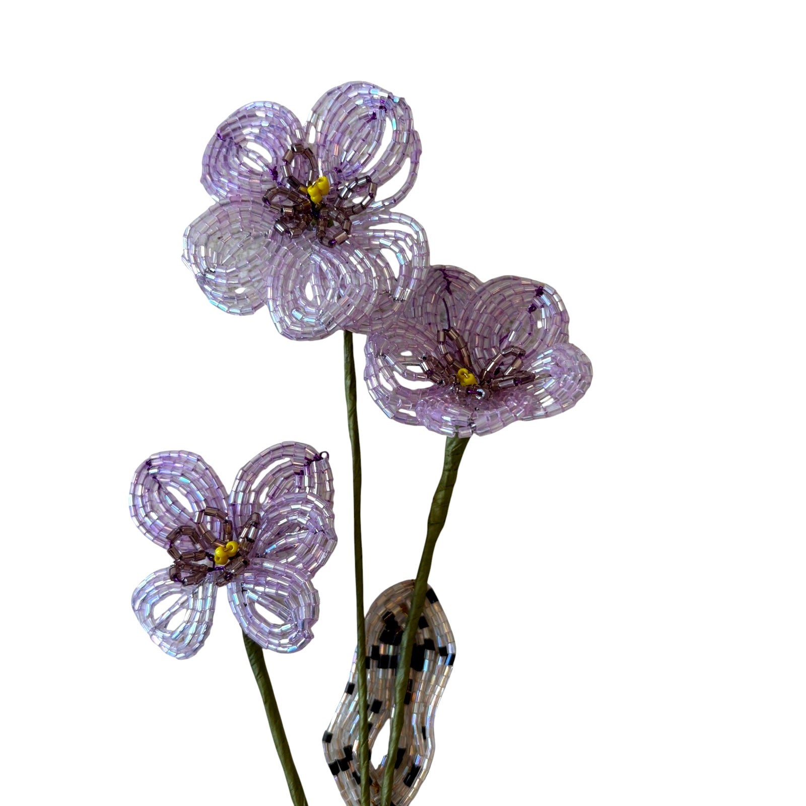 NEW Mackenzie Childs Purple Pansy Beaded Flower Stems 4pc 4×20
