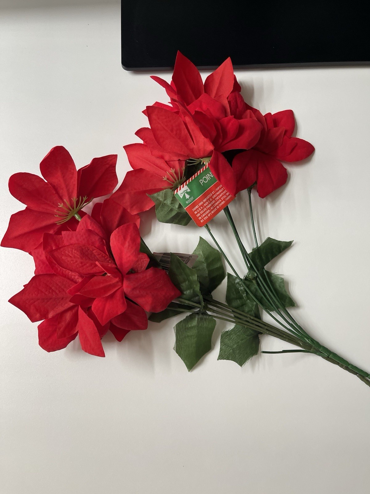 Christmas House Artificial Christmas Poinsettia Flower Beautiful RED 2 Packs