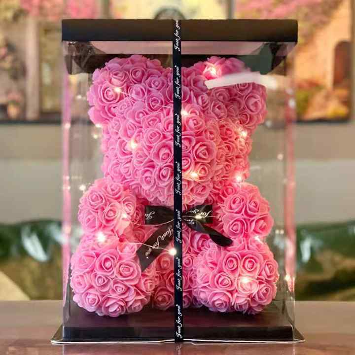 Valentine’s Teddy Bear Gift Set: Artificial Foam Bears with Roses in a Box