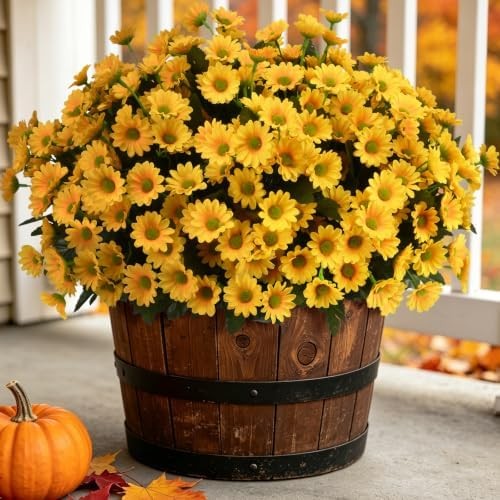 12 Bundles Fake Dasiy Artificial Mums Flowers for Outdoors Decoration | UV Resis