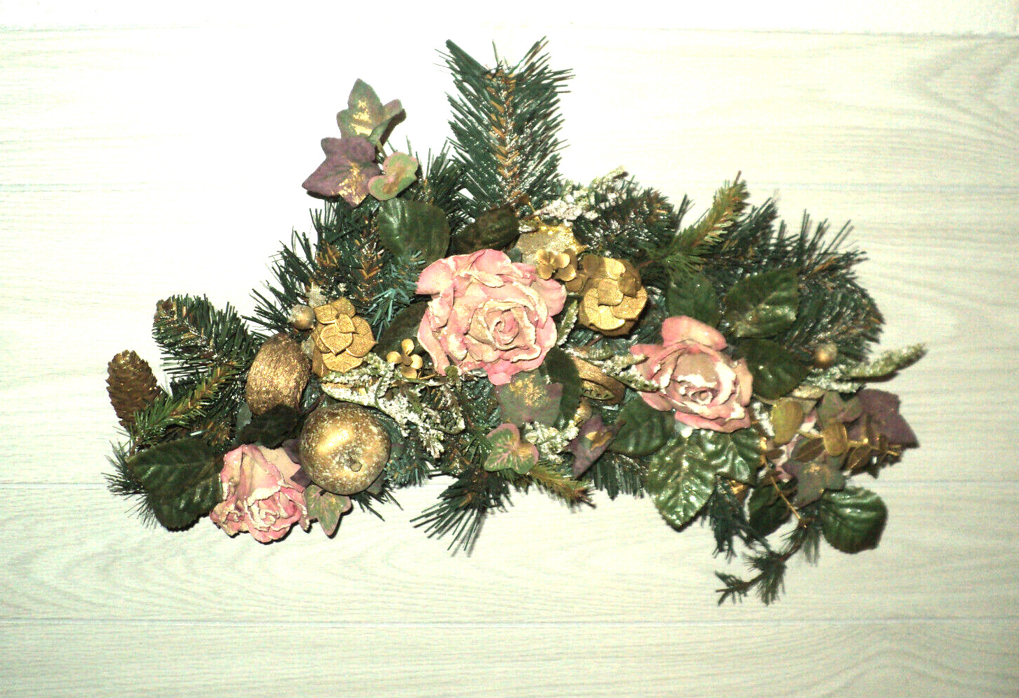 Home Interiors Wall Swag Pink Roses, Pinecones, Apples, Eucalyptus, Bird’s Nests