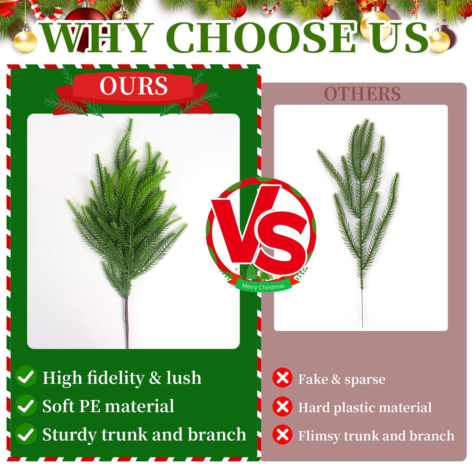 12pcs Christmas Norfolk Pine Stemsreal Touch Artificial Norfolk Pine Branches Fo