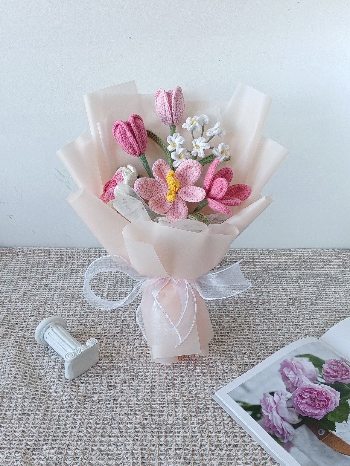 Homemade Crochet Flowers, Blue, Pink, Purple, Orange