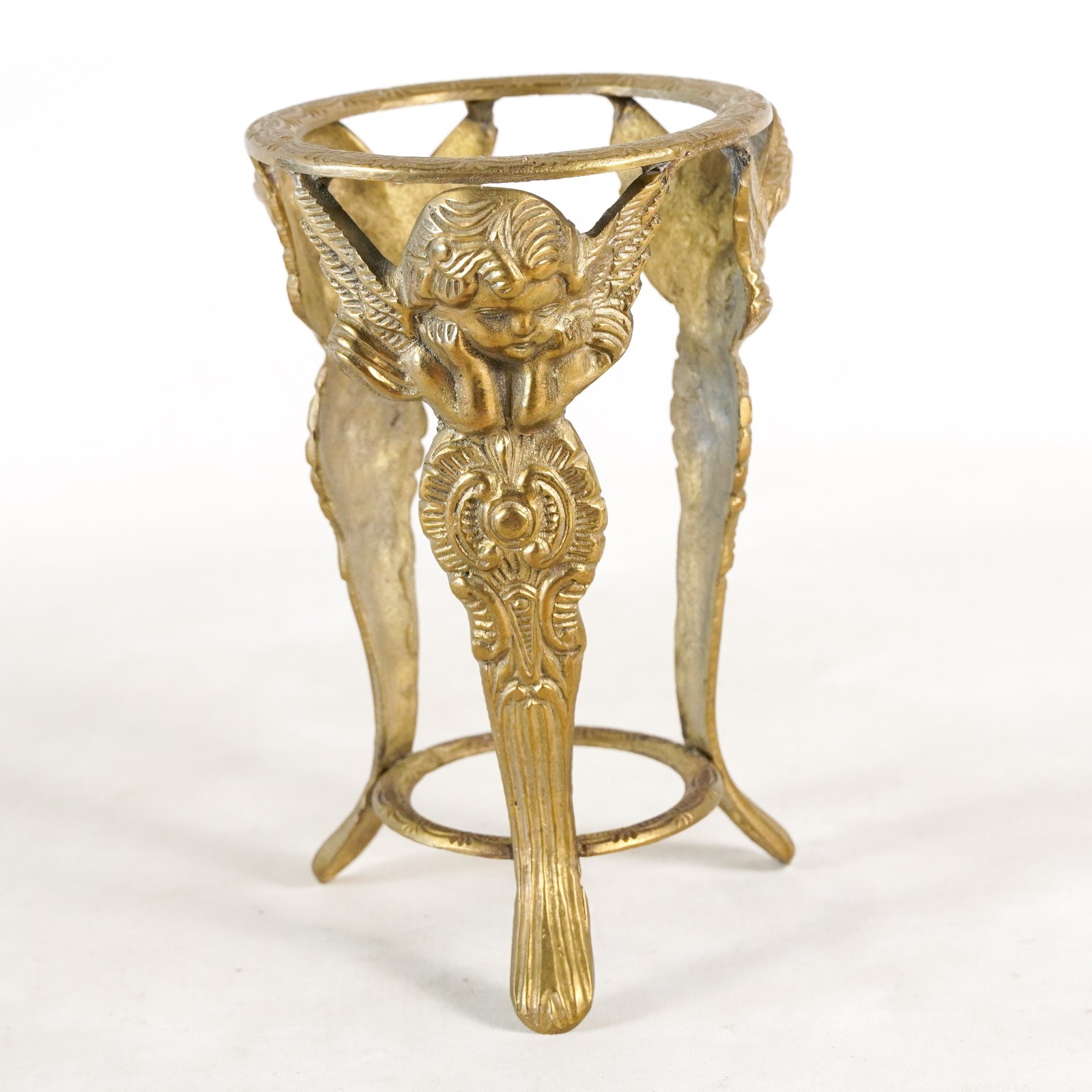 Cherub Angels Art Noveau Victorian Brass Plant Stand Candle Holder Home Decor