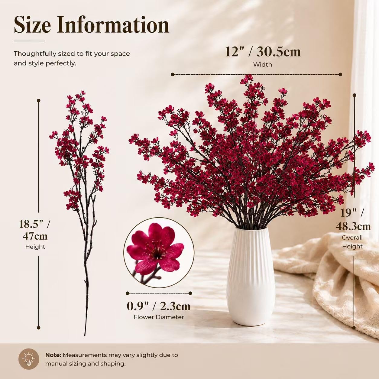 6 Bundles Burgundy Artificial Babys Breath Silk Flowers 18.5 Inch Decor