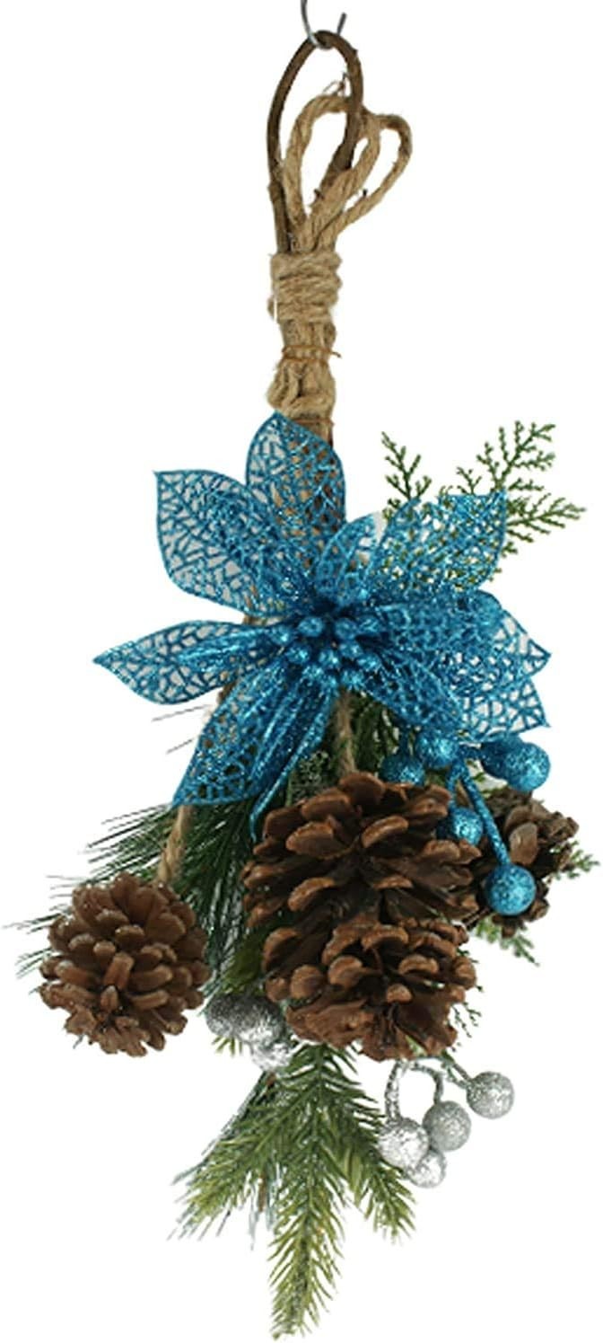 Holiday Style Floral Arrangement Pine Cones Blue Flower