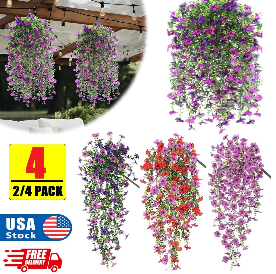 Artificial Hanging Flowers for Outdoors, Fake Hanging Plant Spring Summer Decor