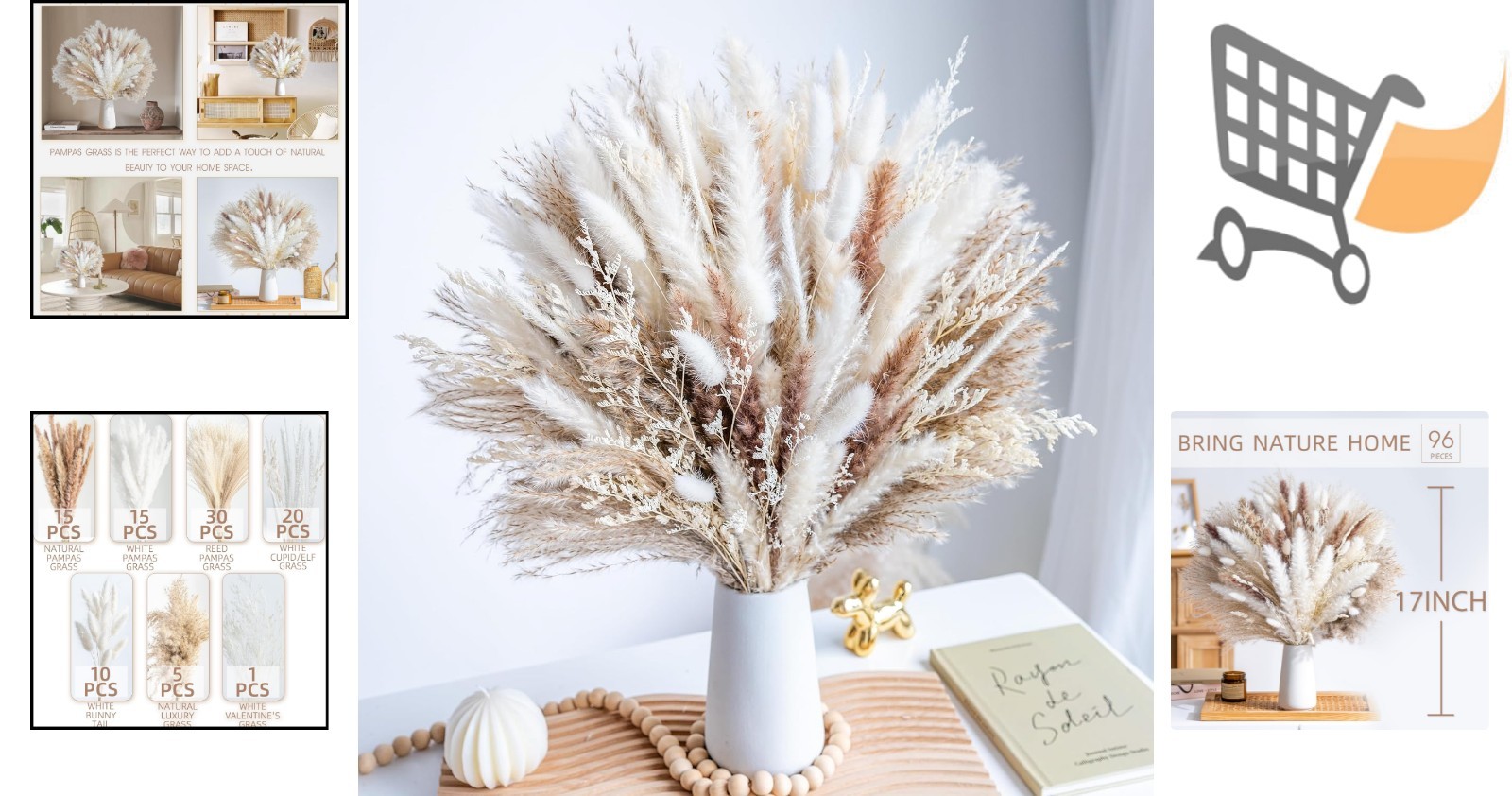 Natural Dried Pampas Grass Bouquet 96pcs Home Decor Wedding Floral Arrangement