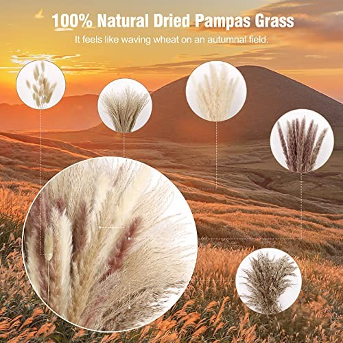 75Pcs Dried Pampas Grass Decor Set Boho Floral Arrangement White Brown 17.5 Inch