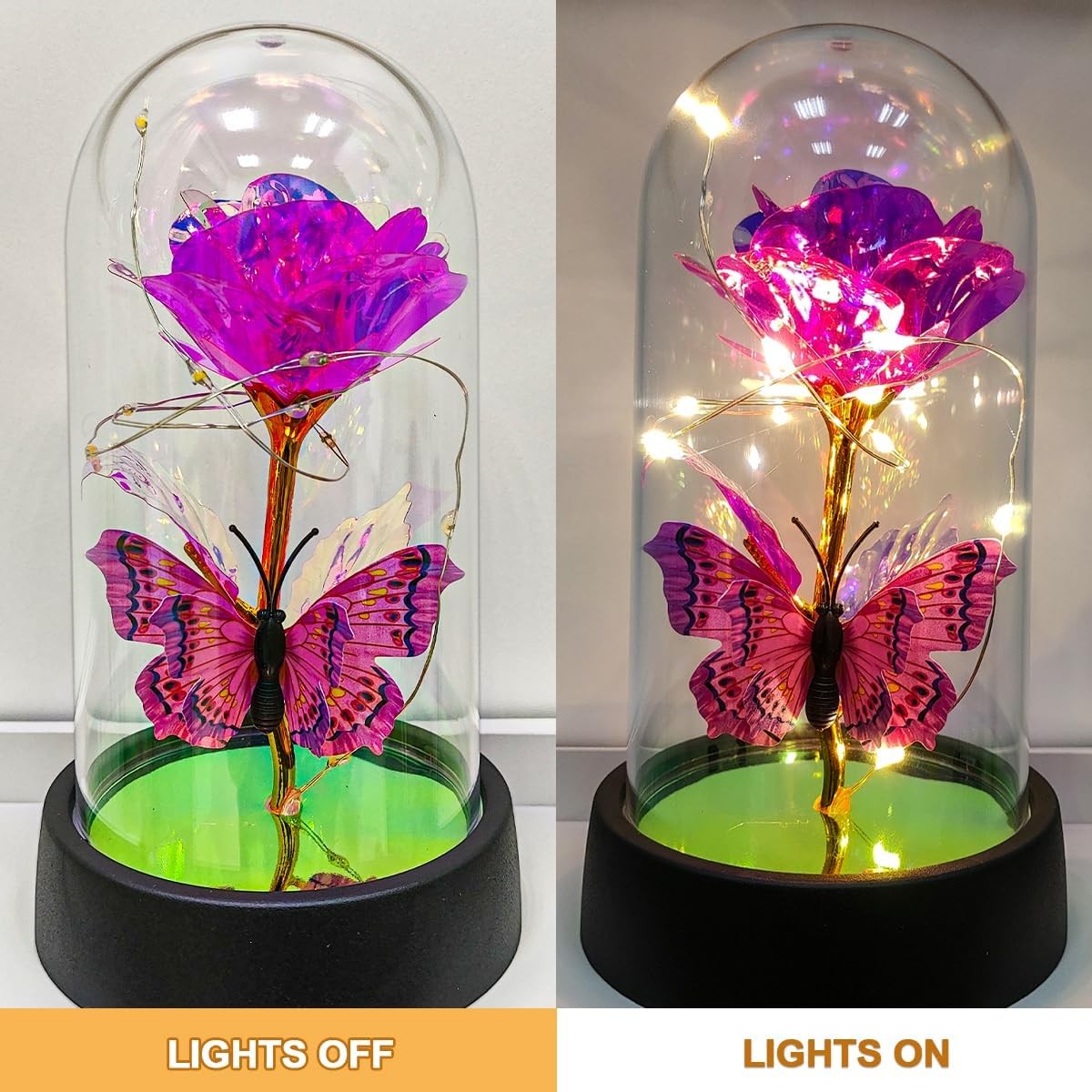Rose in Glass Dome Light Up Forever Galaxy Rose for Women Valentine’s Day Gift
