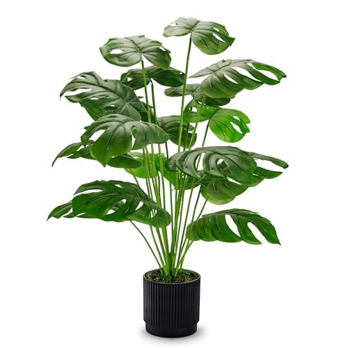 28″ Fake Plants Large Artificial Monstera Faux Potted Plants Indoor 28″-BLACK