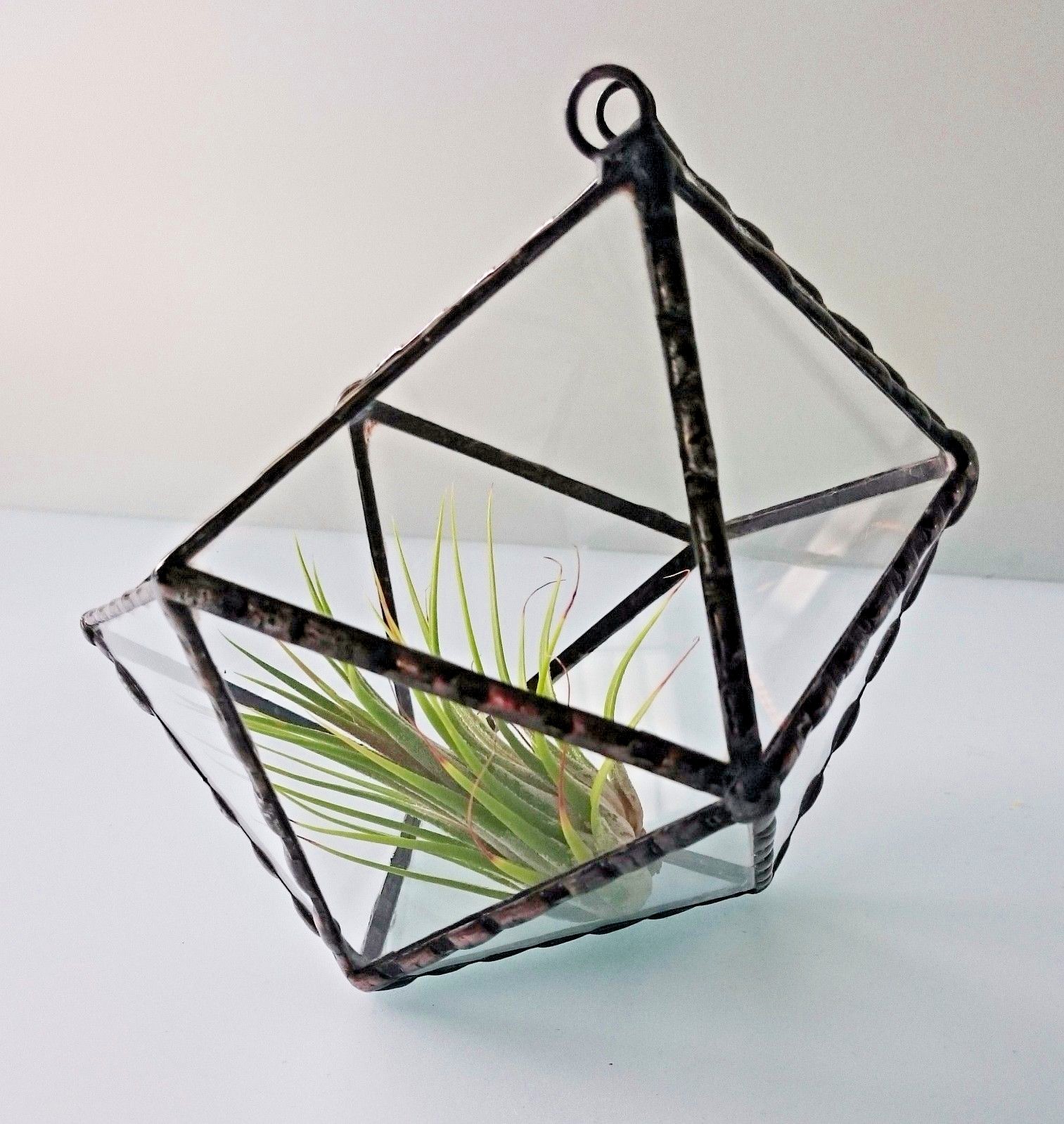 Stained Glass Terrarium Wall Hanging Black Frame Transparent, Planter For Indoor