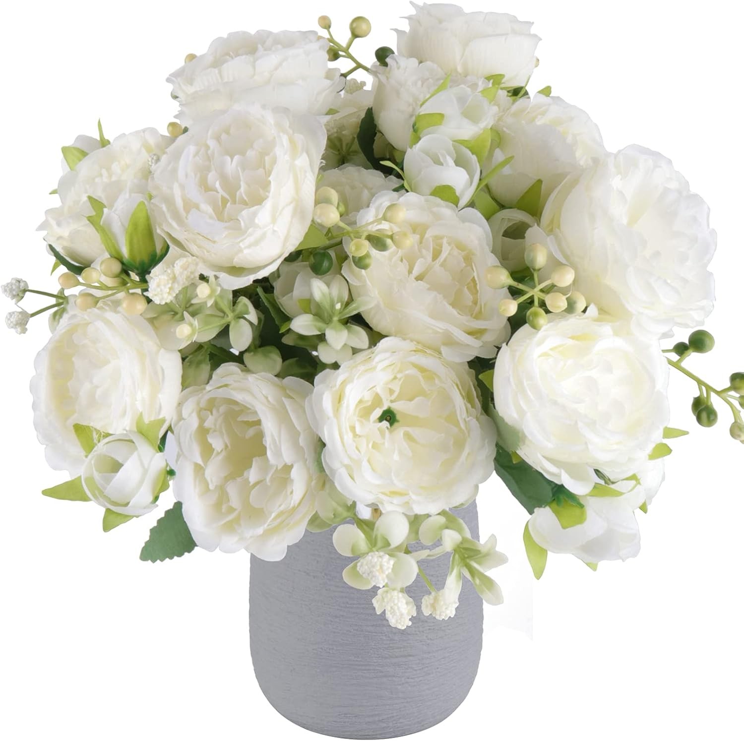 4 Bundles Artificial Peonies Silk Flowers, White Faux Peony Bouquet Florals