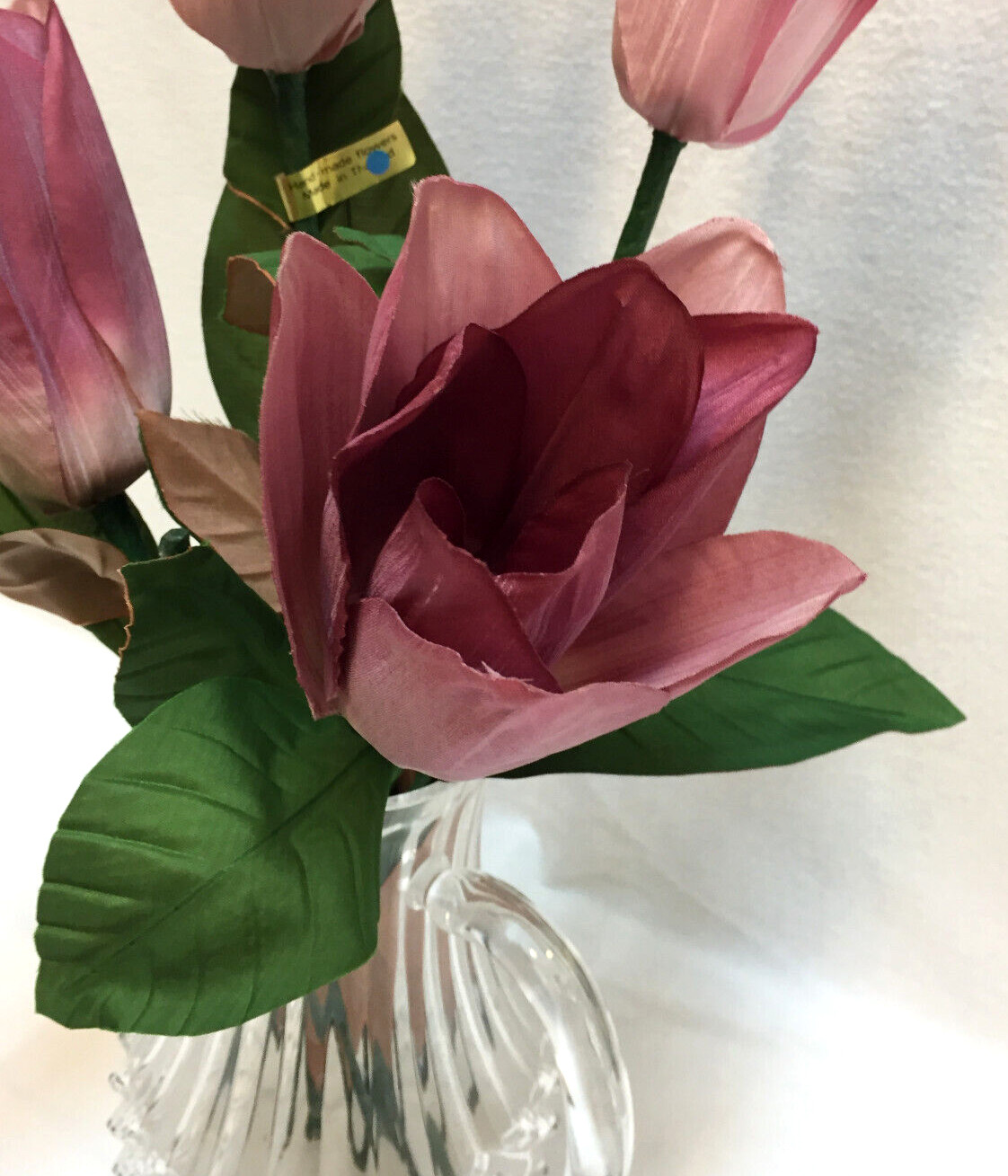 Magnolia Flowers Faux Artificial Light Burgandy 14.5″ to 29″ long Leaves Lot 4