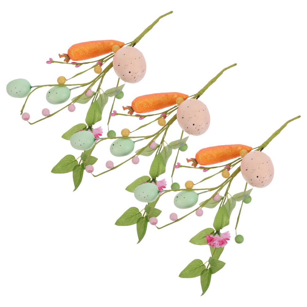 3Pcs Reusable Easter Party Egg Arrangement Stems with Colorful Spring Berries