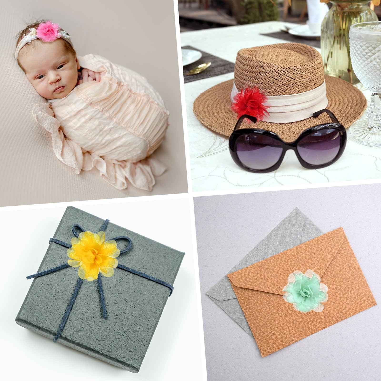 12-Pack Chiffon Flowers 1.97 Inch Mesh Fabric Hair Clips Decor Black
