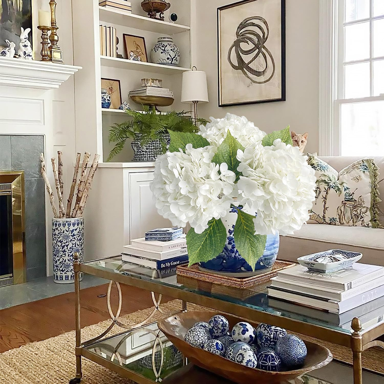 White Hydrangea Artificial Flowers, 3Pcs Large 21” Royal Real 3pcs,