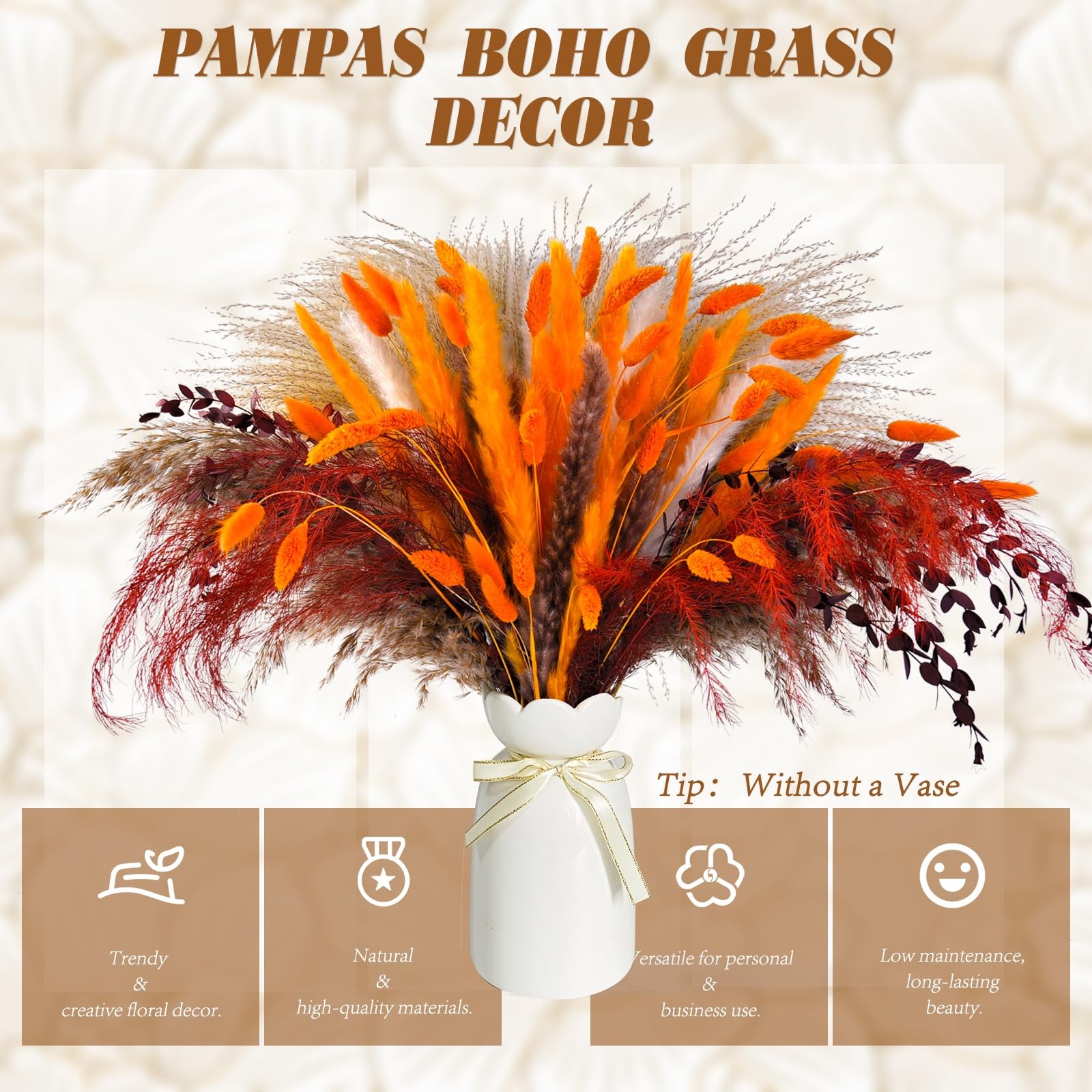 101PCS Dried Pampas Grass Mix Bouquet: Bunny Tails, Dried Flowers, Reed Grass…