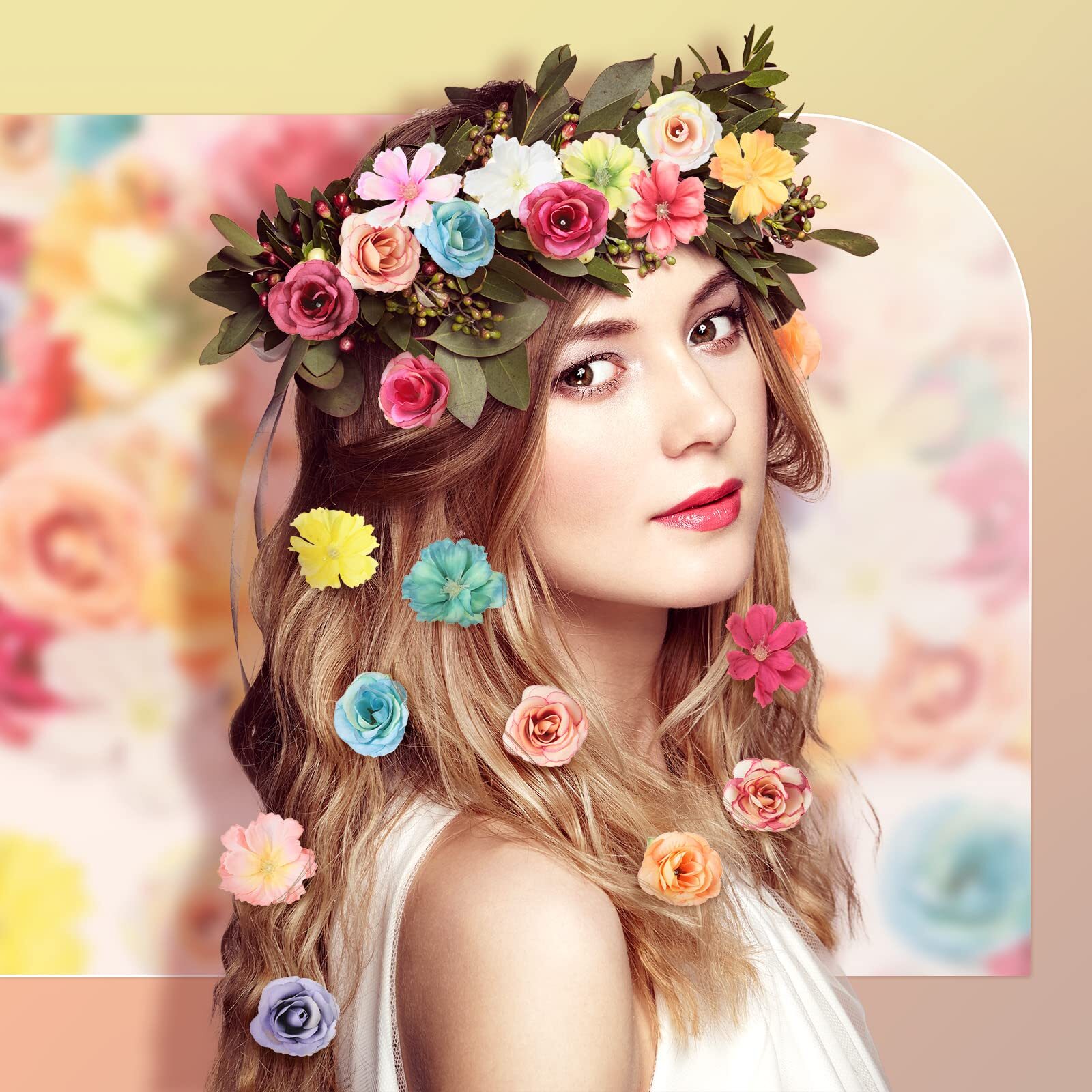80PCS Faux Flower Heads Mini Artificial Peony Daisy Rose for Wedding Crafts