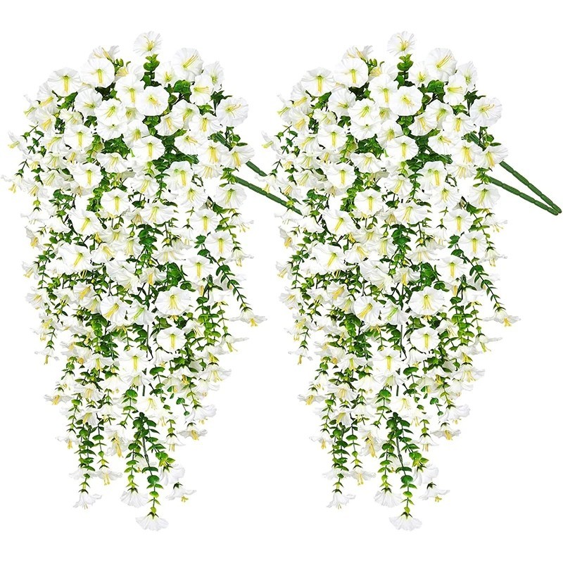 2PCS Artificial Morning Glory Hanging Flowers Vine Wall Garden Wedding Decor