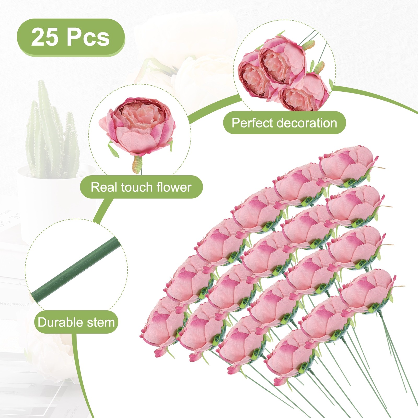25Pcs Peonies Artificial Flowers Fake Peony Flowers with Stems Autumn Pink