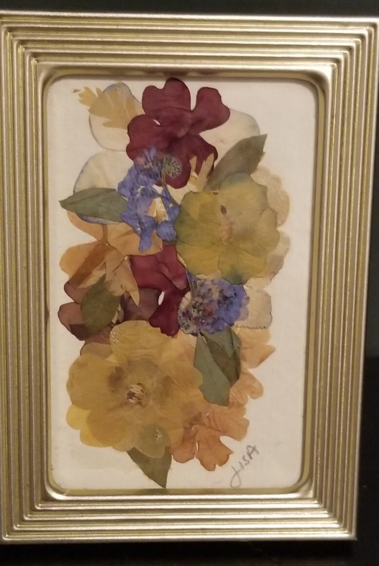Small 2 3/8″ X 3 3/8″ Press Dried Flower 1 Burgandy Yellow green Framed FF25