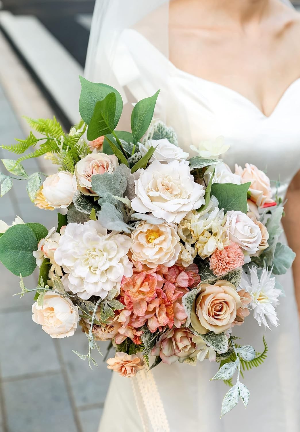 Artificial Flowers Rose 32pcs Silk Mix Peony Daisy Hydrangea Fake Flowers for…