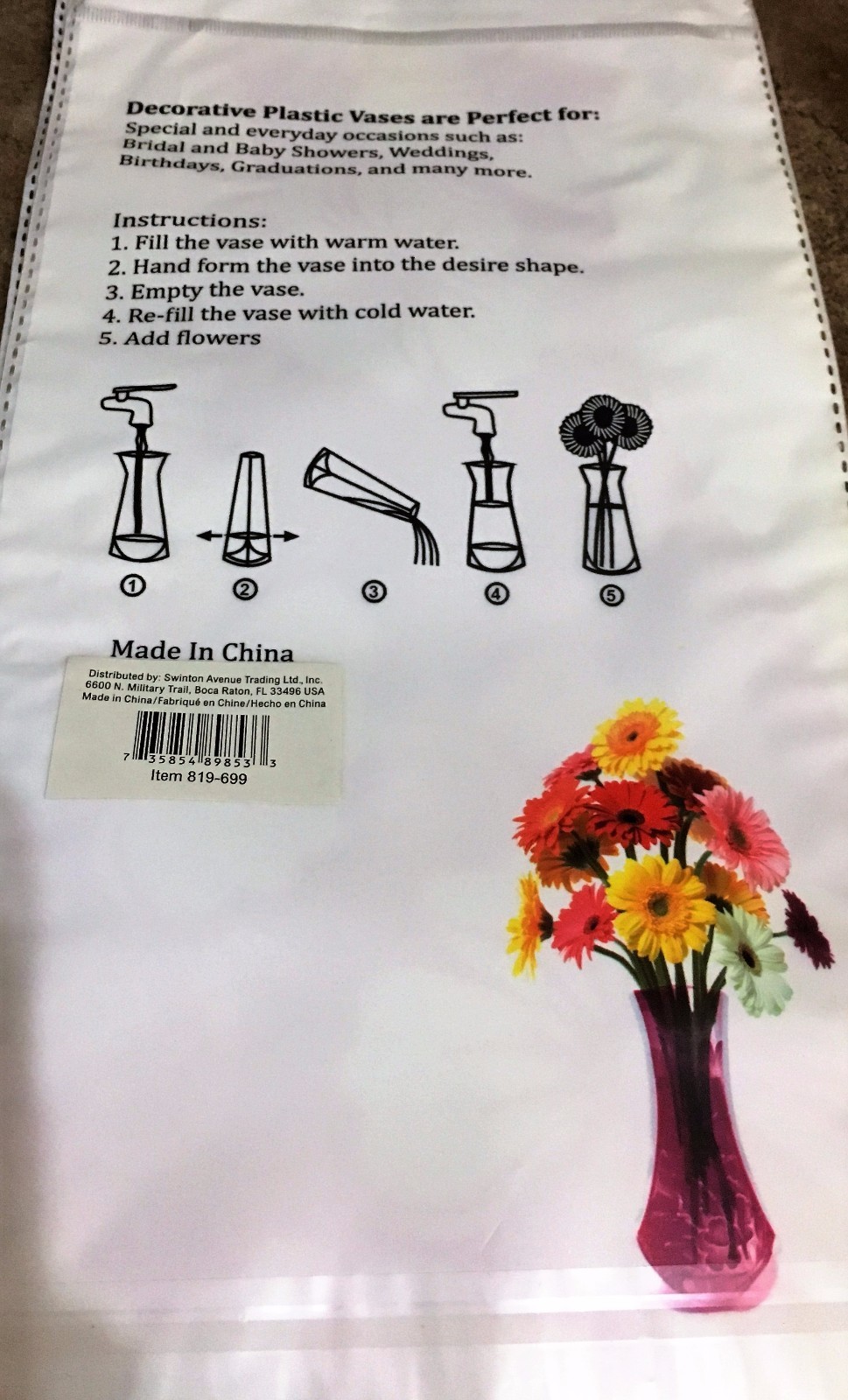 Unique, Stylish, Collapsible Flower Vase. Decorative Designs. Plastic