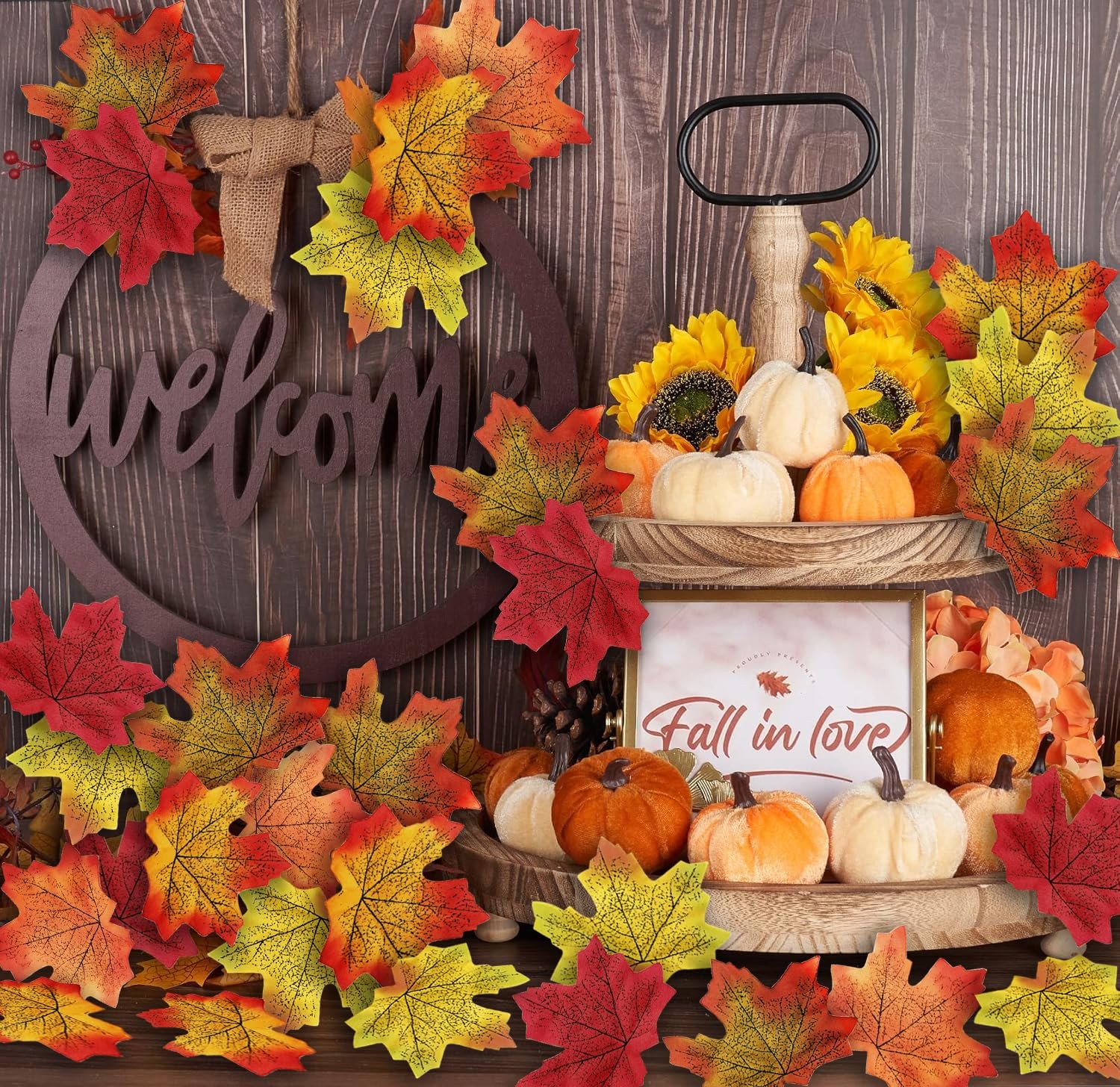 500PCS Fall Artificial Maple Leaves Autumn Bulk For Thanksgiving Wreath DIY