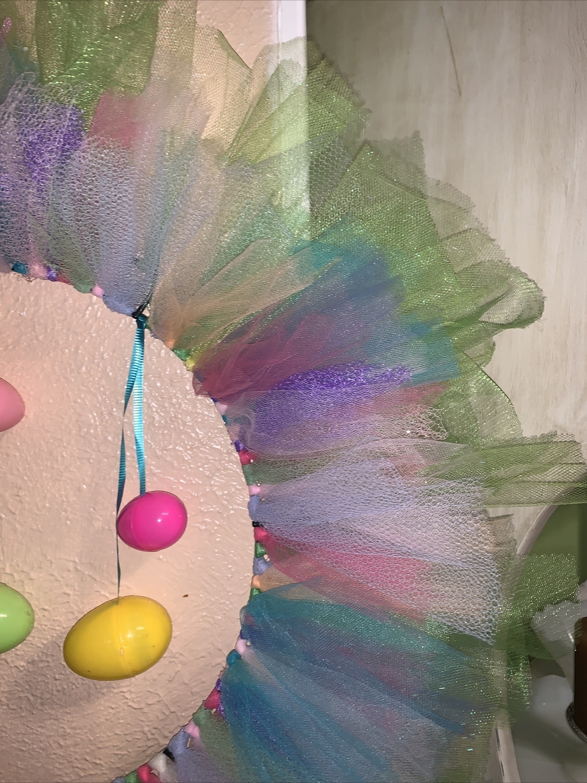 Spring/Easter Wreath Beautiful Homemade With Colorful Tulle Ballerina Touch New