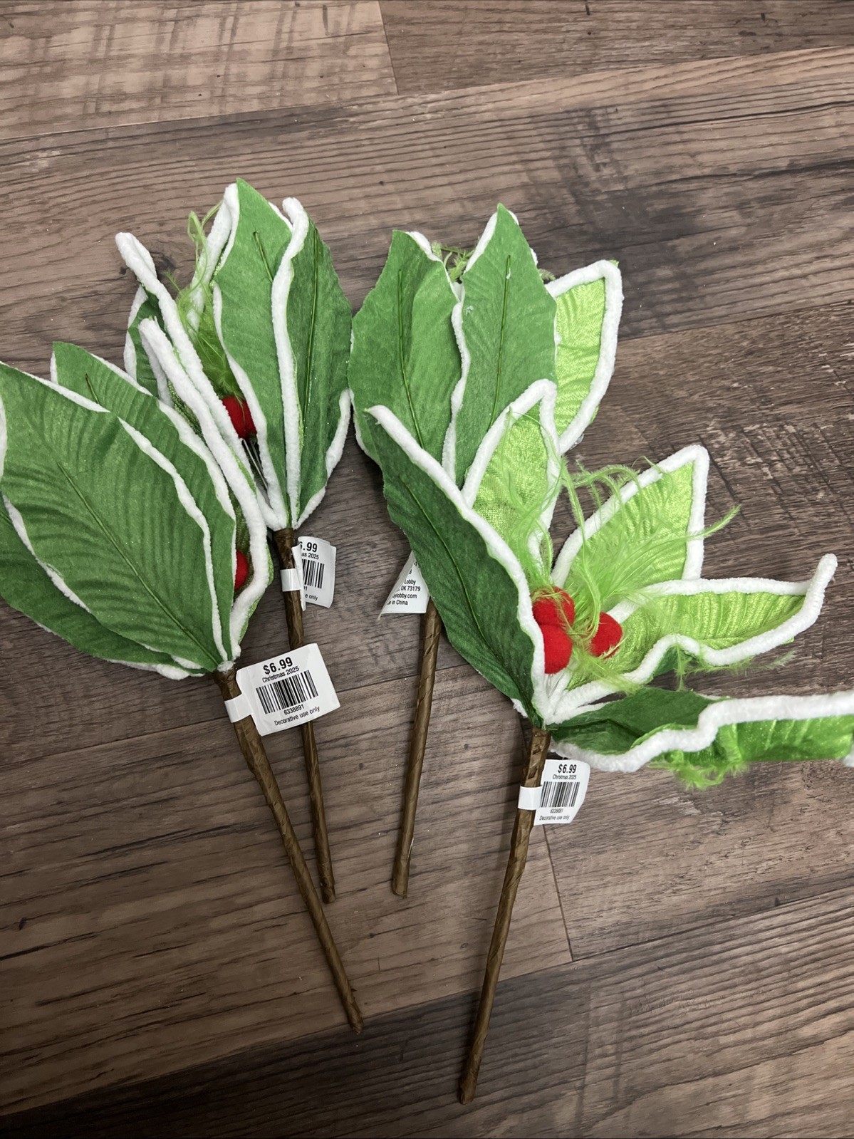 4 Christmas Floral Picks Sprays Holly Leaves Felt Red Berries Hobby Lobby DIY